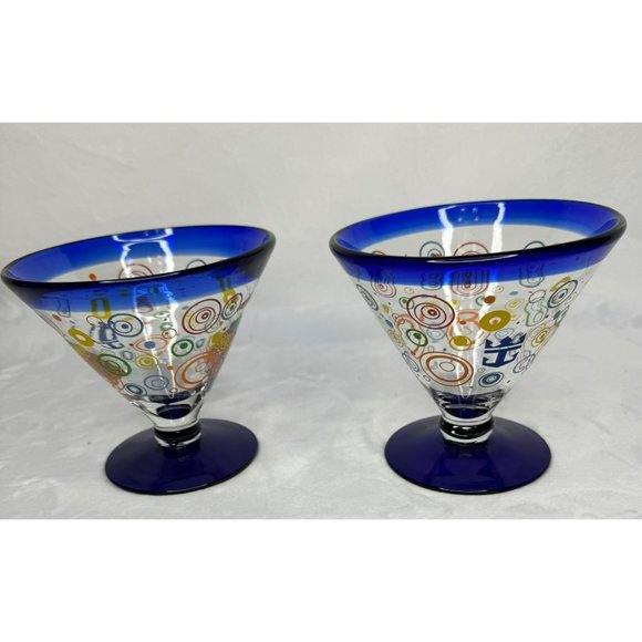Pair of Royal Caribbean Stemless Martini Glasses With Cobalt Blue Rim 2009 - Picture 1 of 9